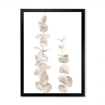 Beige Eucalyptus Branches on White Wall Art