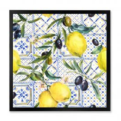Lemon Ornament on Blue al Pattern III Wall Art