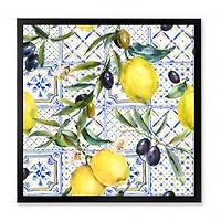 Lemon Ornament on Blue al Pattern III Wall Art
