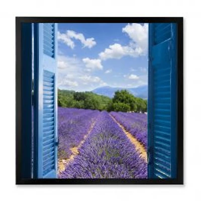 Lavender Field Through Blue Open Cottage Window Wall Art