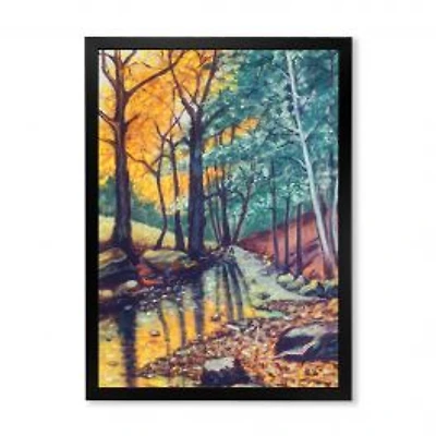 Landscape with River in Autumn Forest Sunset Wall Art
