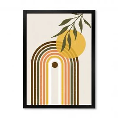 Abstract Yellow Sun with Retro Rainbow Canvas Wall Art