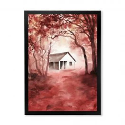 House in Red Autumn Woods Wall Art