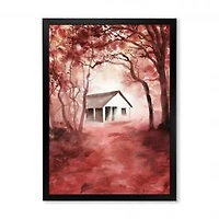 House in Red Autumn Woods Wall Art