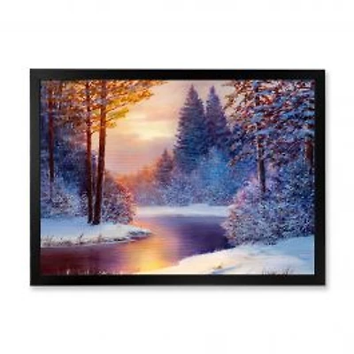 Winding River with Dark Blue Silhouettes of Trees Wall Art