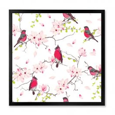Red Bullfinches on Magnolia Tree Wall Art