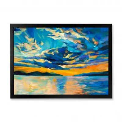 Cloudy Wide Open Sunset Over Ocean Horizon Wall Art