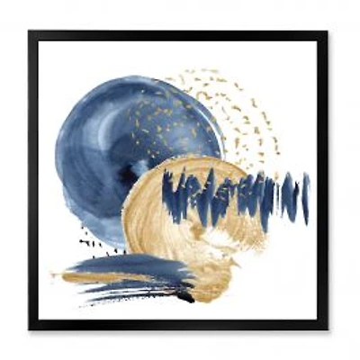 Dark Blue & Gold Abstract Circle Ocean Texture Wall Art