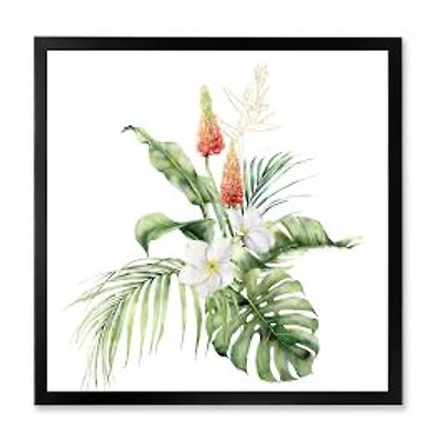 Tropical Bouquet with Lupine Plumeria Palm Leaves Wall Art