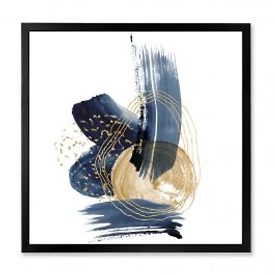 Landscape of Dark Blue Mountains & Gold Strokes II Wall Art