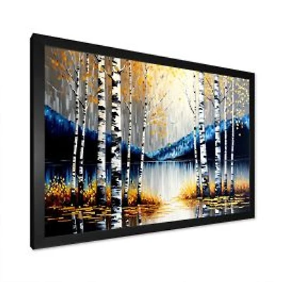 Monochrome Golden Birch Trees By The River IV Wall Art