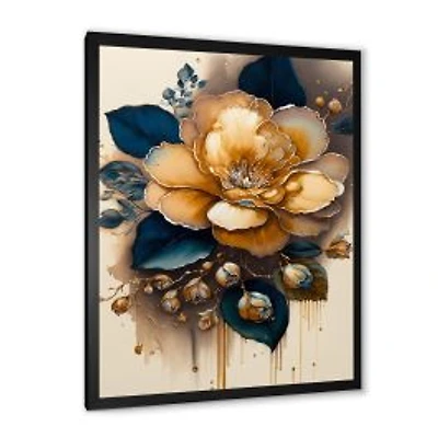 Yellow And Dark Blue Camellia Flower I Wall Art
