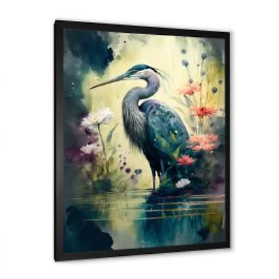 Cute Heron Floral Art I Wall Art