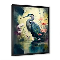 Cute Heron Floral Art I Wall Art