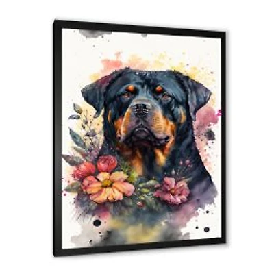 Cute Rottweilers Floral Art I Wall Art