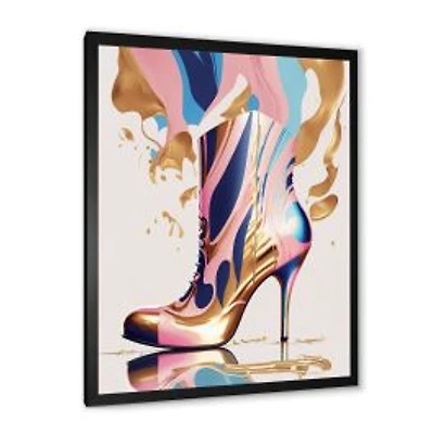 Pink And Blue Art Deco High Heel Boots Wall Art
