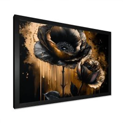 Black And Gold Popy Flowers Wall Art