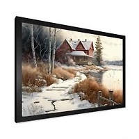 Calm Red Barn In Winter Wall Art