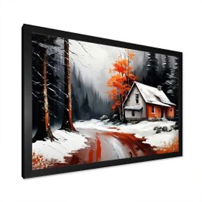 Monochrome Orange Cottage In Winter IV Wall Art