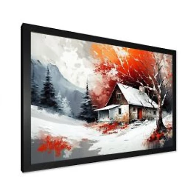 Monochrome Orange Cottage In Winter VII Wall Art