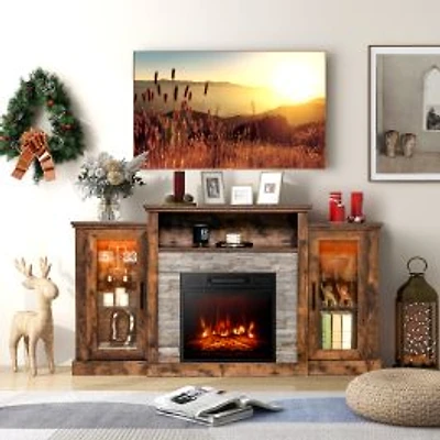 Fireplace TV Stand with 16-Color Led Lights