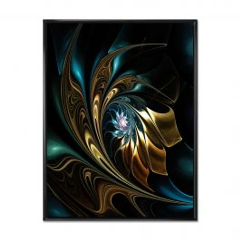 Brown Blue Fractal Flower in Black Canvas Art