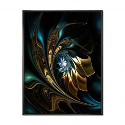 Brown Blue Fractal Flower in Black Canvas Art