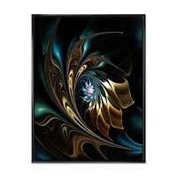 Brown Blue Fractal Flower in Black Canvas Art