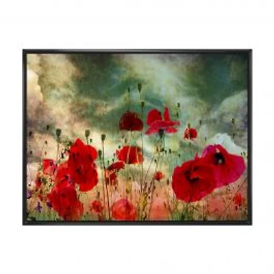 Wild Red Poppy Flowers in Sky Canvas Art Print