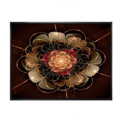 Dark Gold Red Fractal Flower Pattern Wall Art
