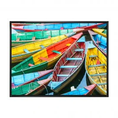 Rowing Boats on the Lake in Pokhara Canvas Wall Art Print
