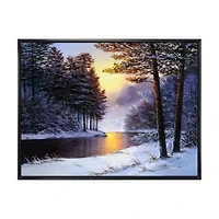 River and Forest in Winter Sunset Wall Art