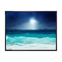 Neon Sea Waves under Dark Sky Canvas Wall Art