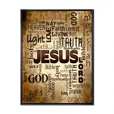 Jesus Word Cloud in Grunge Background Wall Art