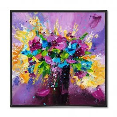 Bright Bouquet of Spring Flowers on Purple Background Canvas Wall Art Print