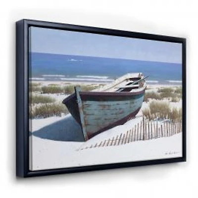 Blue Boat on Beach Canvas Wall Art Print