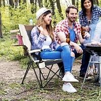 Chaise de camping pliante, accoudoir porte-gobelet et coussin lombaire