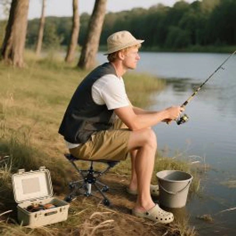 Folding Camping Stool 360° Swivel Hunting Chair, Anti-Sink Feet