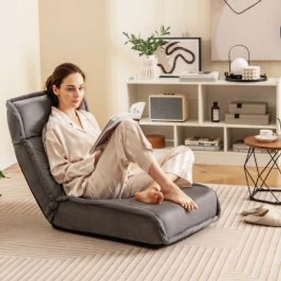 Folding Floor Chair Convertible Lazy Chair, 14-Poistion Adjustable Backrest - Gray