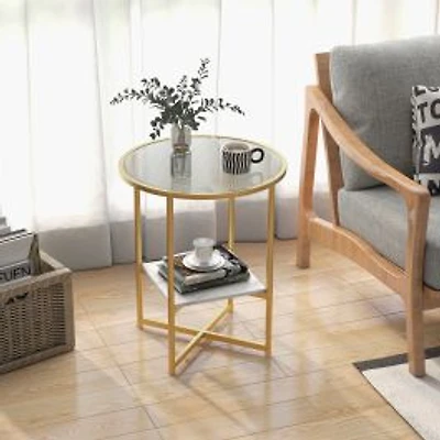 2-Tier Glass End Table, Set of 2