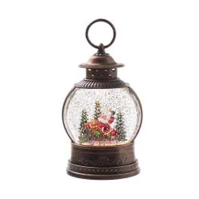 Oval Brown Plastic Lantern LED Snow Globe with Santa In Sleigh