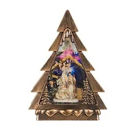 Musical Bronze Plastic Christmas Tree Warm White LED Snow Globe Nativity Scene