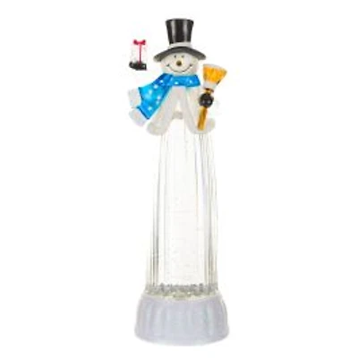 Musical Clear Plastic Snowman Warm White LED Snow Globe Top Hat and Swirling Glitter