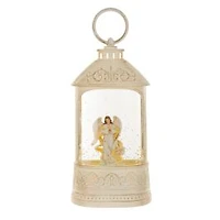 Musical White Plastic Lantern LED Snow Globe Peaceful Angel and Swirling Glitter