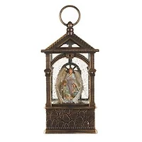 Musical Bronze Plastic Lantern Warm White LED Snow Globe Nativity Scene