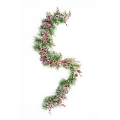 Hangable Flocked Green and White Pvc Garland with Frosty Berries