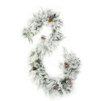 Hangable Flocked Green Pvc Garland with Frosted Pinecones