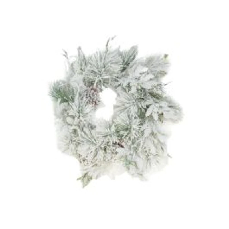 Hangable Flocked Green Pvc Illuminated Wreath Pinecones and Lights