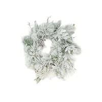 Hangable Flocked Green Pvc Illuminated Wreath Pinecones and Lights