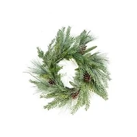 Hangable Green Pvc Wreath with Frosted Pinecones